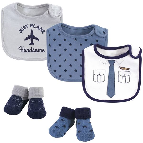 slide 1 of 1, Little Treasure Baby Boy Cotton Bib and Sock Set 5pk, Pilot, One Size - Pilot - One Size One Size - Pilot