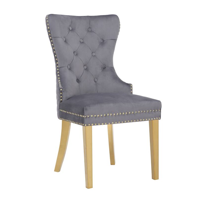 Modern Set of 2 Dining Chairs with Button Tufted Upholstered Back, Nailhead Trim, Stainless Steel Legs for Dining Room