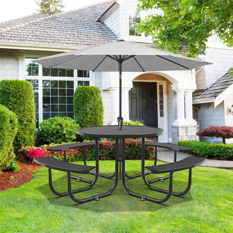 Round Outdoor Steel Picnic Table 46" with umbrella pole
