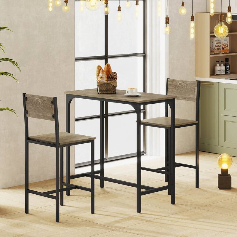 Costway 3 PCS Bar Table Set Pub Dining Table & 2 Bar Stools with - See Details