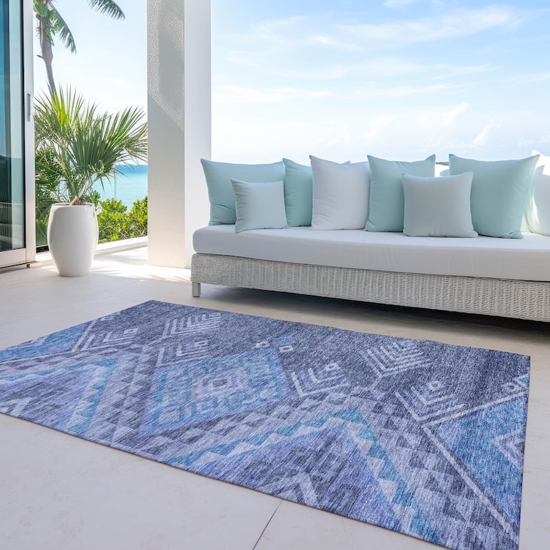 Machine Washable Indoor/ Outdoor Boho Tribal Chantille Rug