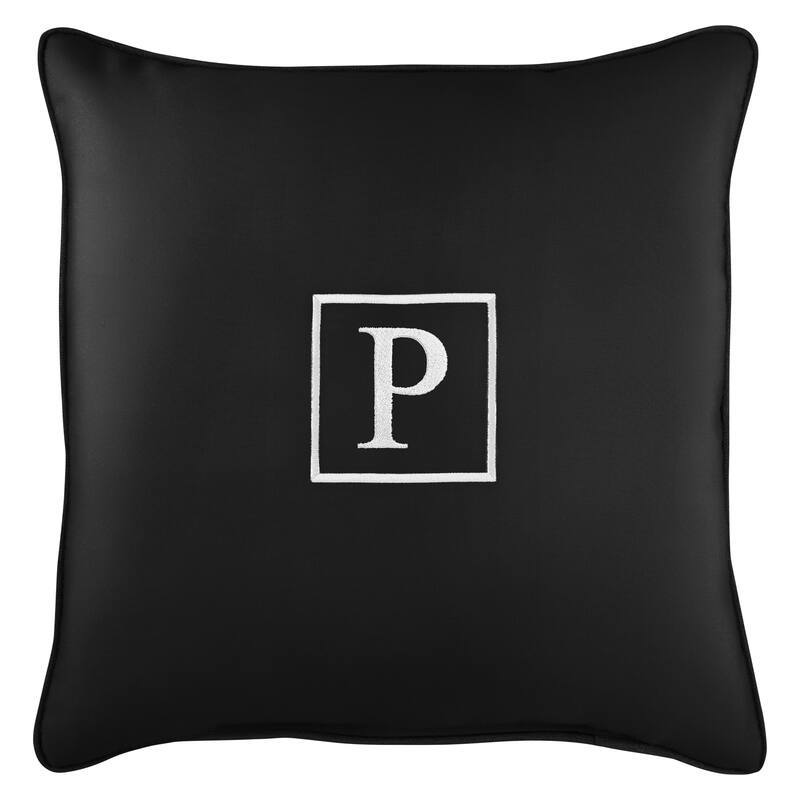 Monogram Corded Single Square Pillow by Havenside Home - "P" - Black