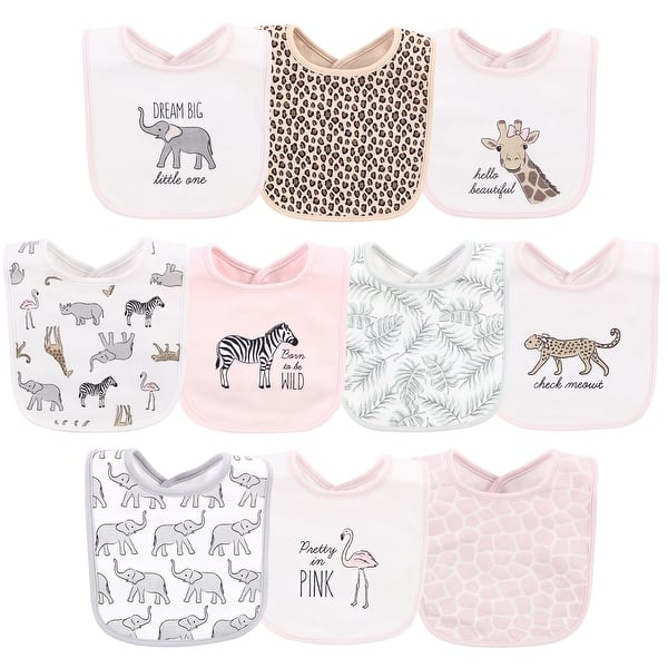 slide 1 of 1, Hudson Baby Infant Girl Cotton Bibs, Modern Pink Safari, One Size - Modern Pink Safari - One Size One Size - Modern Pink Safari