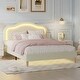 preview thumbnail 2 of 8, Twin Size Velvet Upholstered Smart LED Bed Frame with Adjustable Height Headboard, No Box Spring Needed, Easy Assembly, Beige