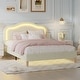preview thumbnail 16 of 28, Twin Size Velvet Upholstered Smart LED Kids Bed Frame with Adjustable Headboard and RGB Lights, Easy to Assemble, Pink Beige