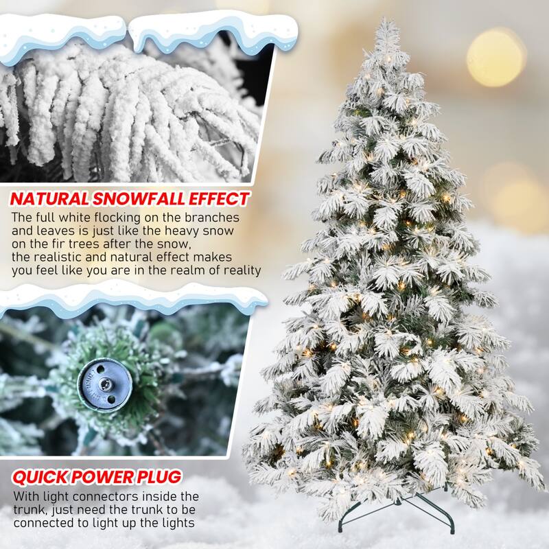 PVC White Flocked Christmas Tree with Lights - N/A