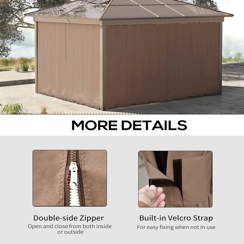 Outsunny 9.84' x 9.84' Gazebo Sidewall Set with Hooks/C-Rings, Brown