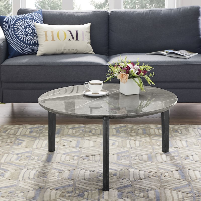 36" Modern Style Faux Marble Round Coffee Table