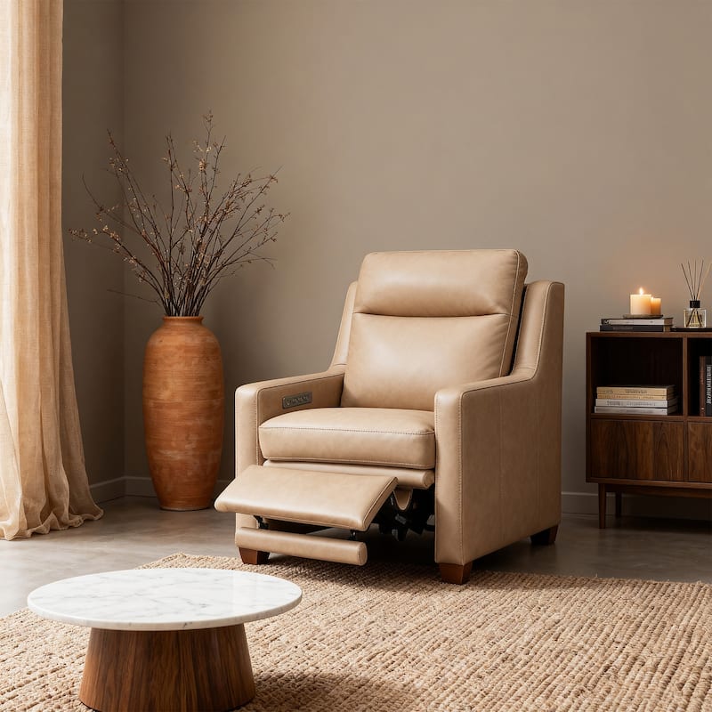 Genuine Leather Recliner Sofa 33" Triple-Motor Power Zero-Wall Reclining Couch with USB&USB-C Port