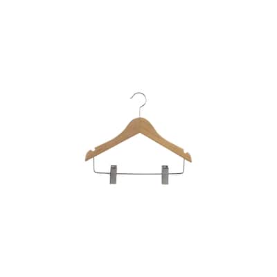 Kids Natural Combo Hanger with Clips, 11" Length x 7/16" Thick. Chrome Hardware Box of 25