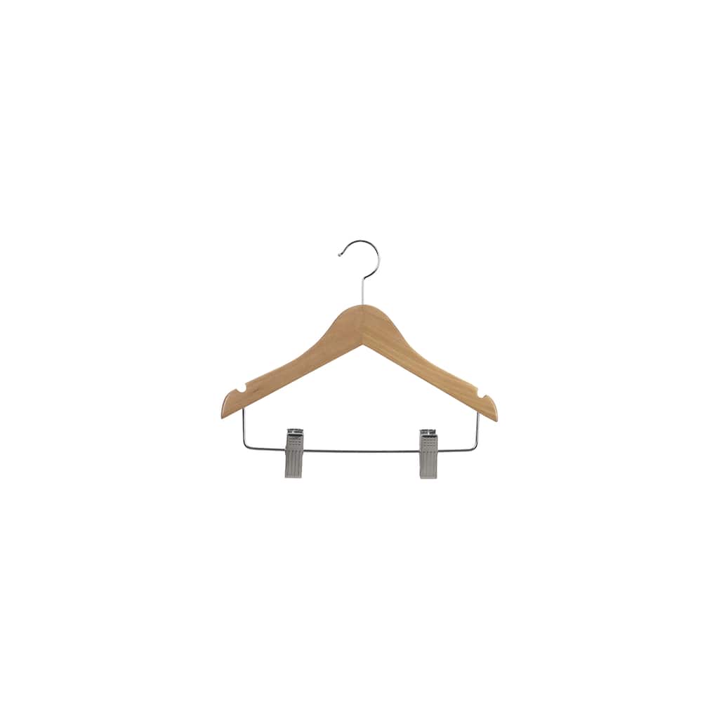 Kids Natural Combo Hanger with Clips, 11" Length x 7/16" Thick. Chrome Hardware Box of 25