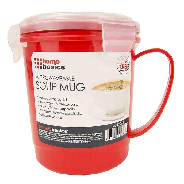 Home Basics Microwaveable Soup Mug With Vented Lid, Red, 24 Ounces