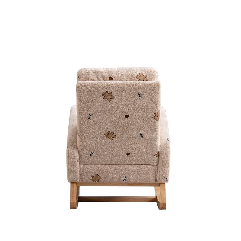 Boucle Rocking Chair with High Back, Side Pocket & Solid Wood Frame