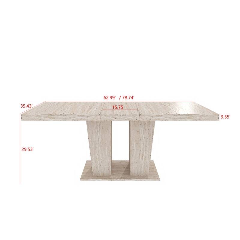 Wood Extendable Dining Table for 6-10 Person, Large Rectangle Expanding Dining Table with Black Double Pedestal Base