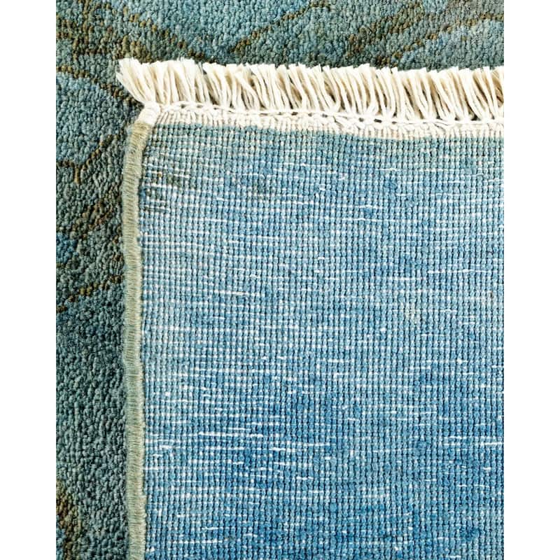 Overton Hand Knotted Wool Vintage Inspired Modern Contemporary Overdyed Blue Area Rug - 8' 10" x 12' 1"