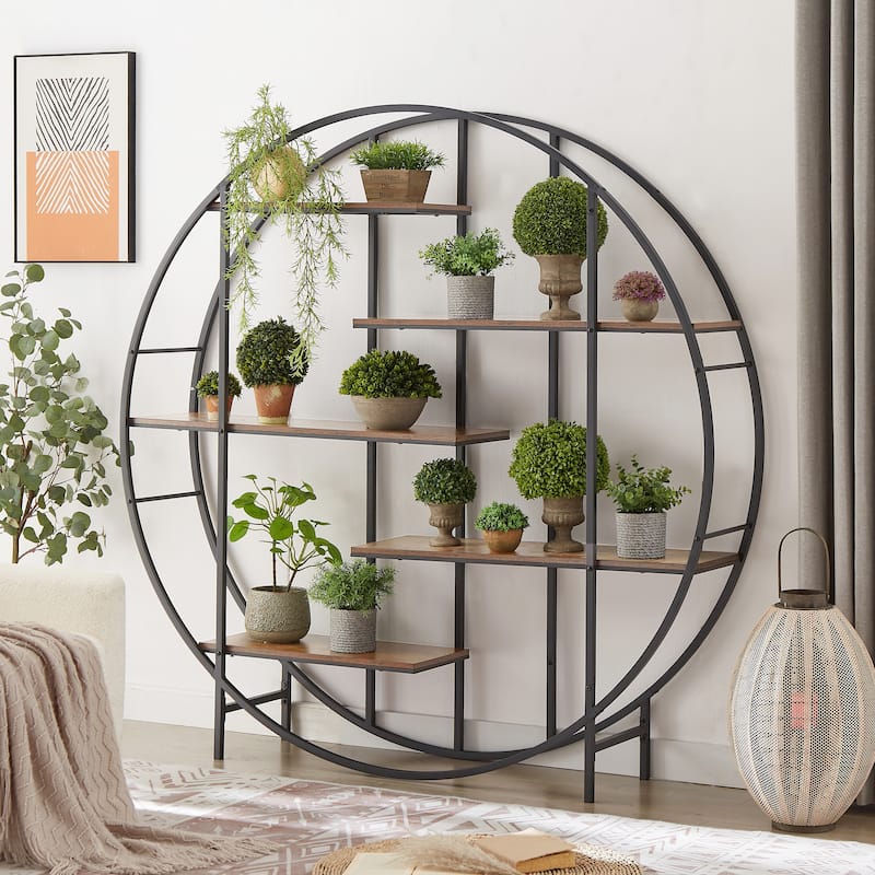 Round 5-Tier Metal Plant Stand Bookcase Storage Rack