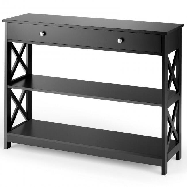 Console Table 3-Tier with Drawer and Storage Shelves - 39''x 12''x 31''(L x W x H) - Black