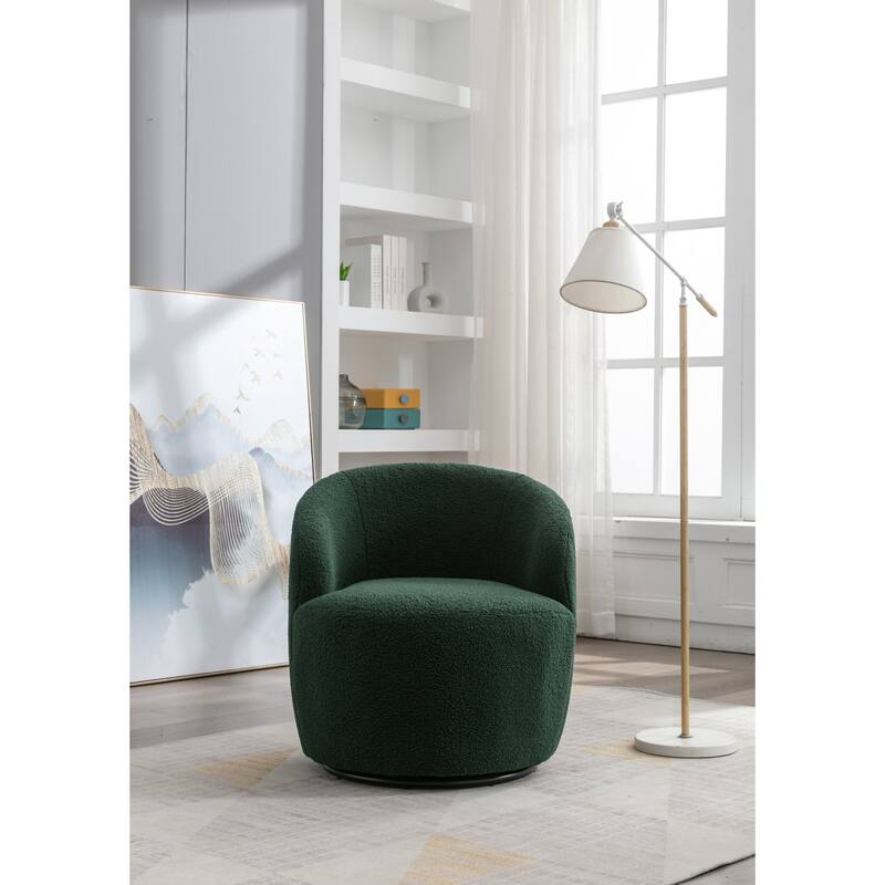 Teddy Fabric Swivel Accent Armchair Barrel Chair With Black Powder Coating Metal Ring
