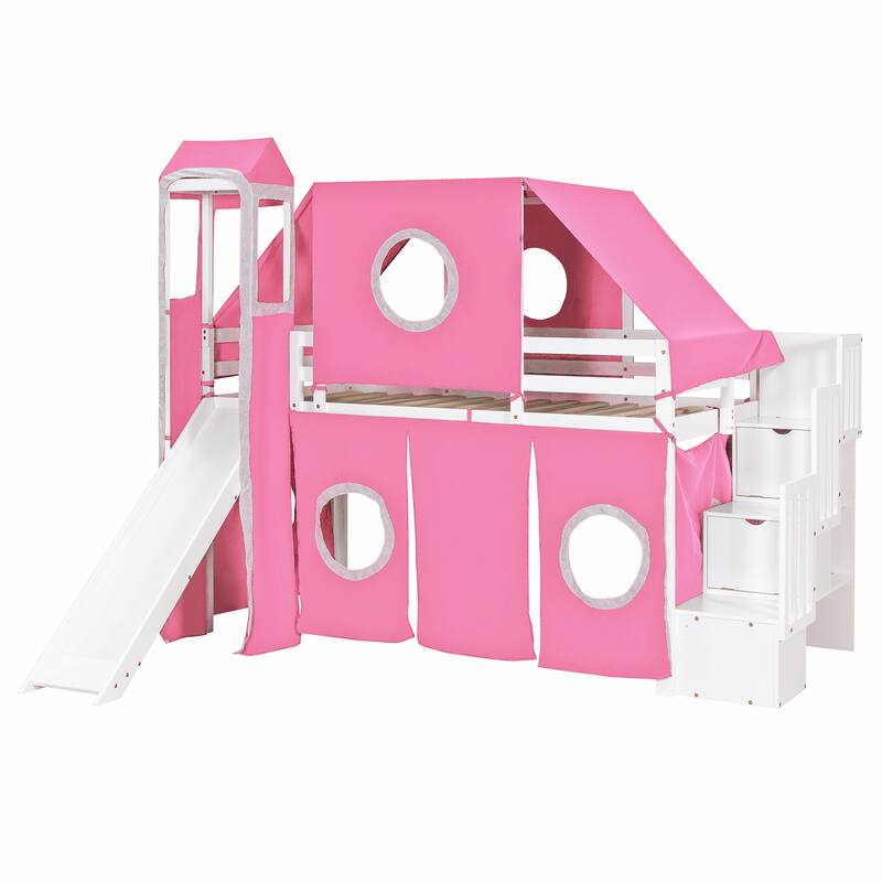 Castle-Inspired Loft with Tent and Tower, Playhouse Frame and Pine Construction