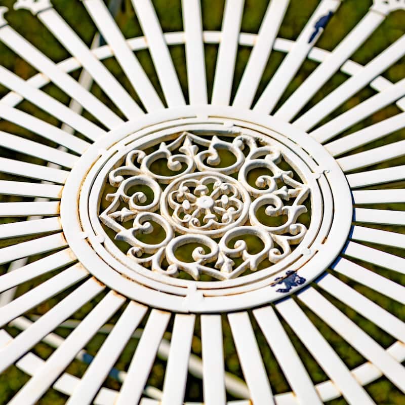 "Stephania" Victorian Folding Iron Garden Table - 27.5"x27.5"x24" - Antique White