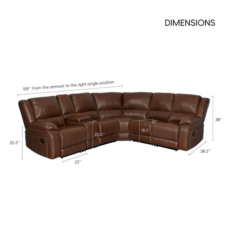 6PCS, 2 Manual Recliners, Faux Leather Reclining Sectional with Center Console
