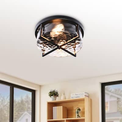 2-Light Hammered Glass Drum Ceiling Light