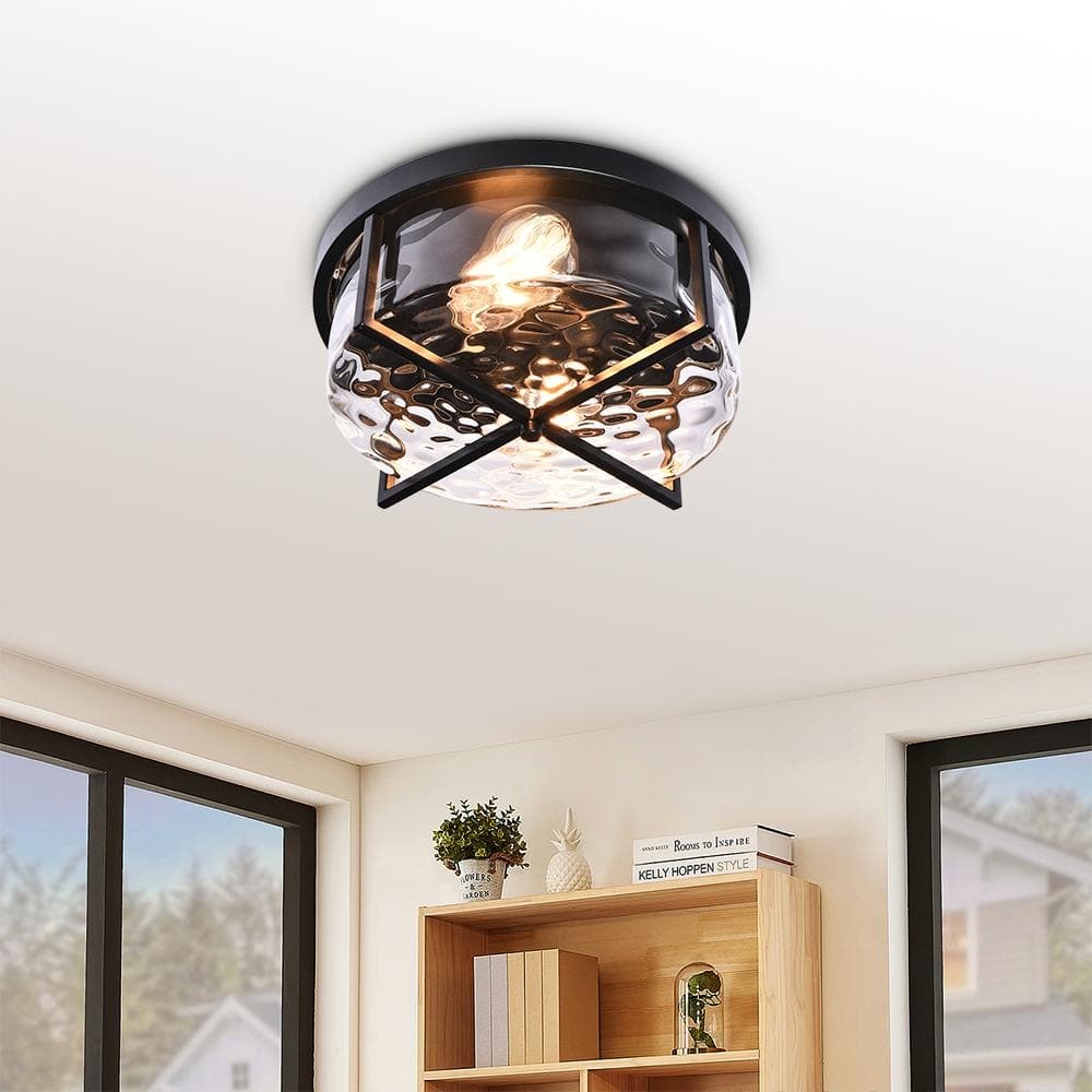 2-Light Hammered Glass Drum Ceiling Light