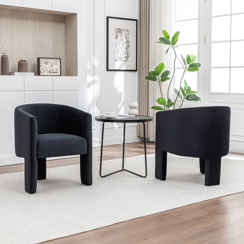 SEYNAR Modern Velvet Accent Chair, Upholstered Barrel Chair with Unique Solid Base for Living Room Soft Club Chair Set of 2