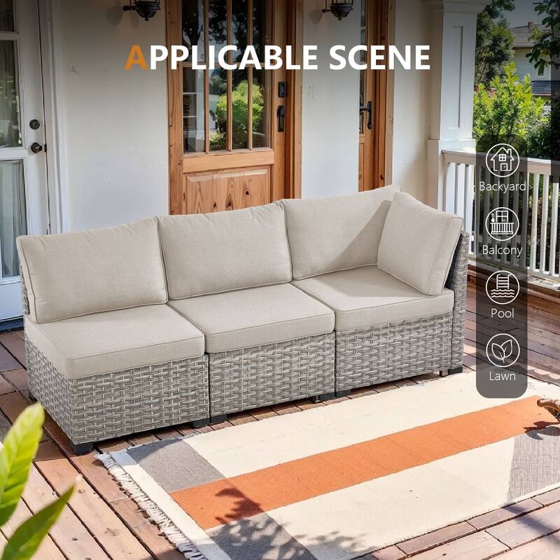 Pocassy Outdoor Sectional Sofa Patio Furniture Sets with Thickened Cushions