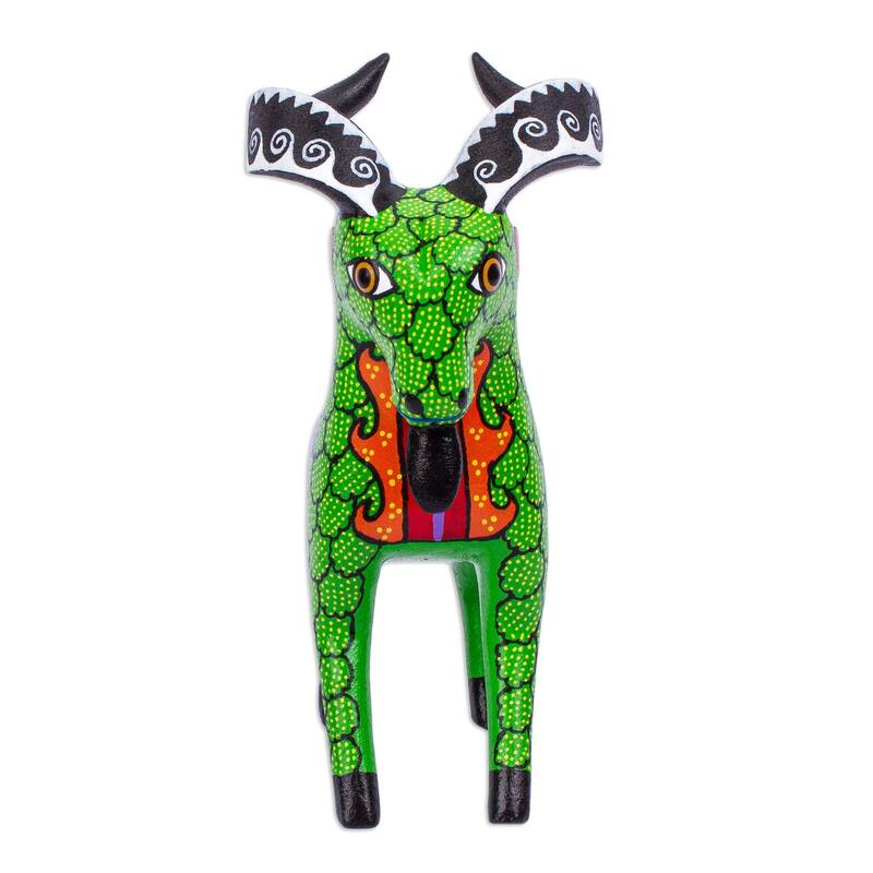 Novica Handmade Bold Goat Wood Alebrije Sculpture