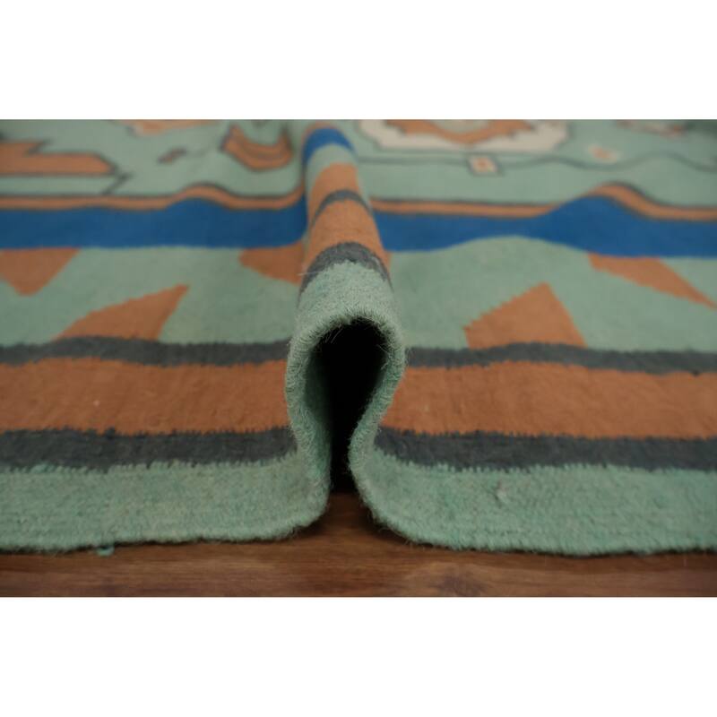 Hand Woven Oriental 100% Wool Carpet Southwestern Tribal Green Kilim Area Rug - 9' 11'' X 8' 6''