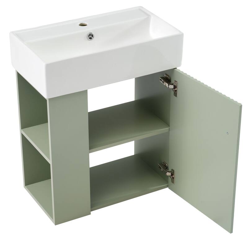 Modern 21.6" Wall-Mounted Bathroom Vanity with Wave-Patterned Door & Rose Gold Handle