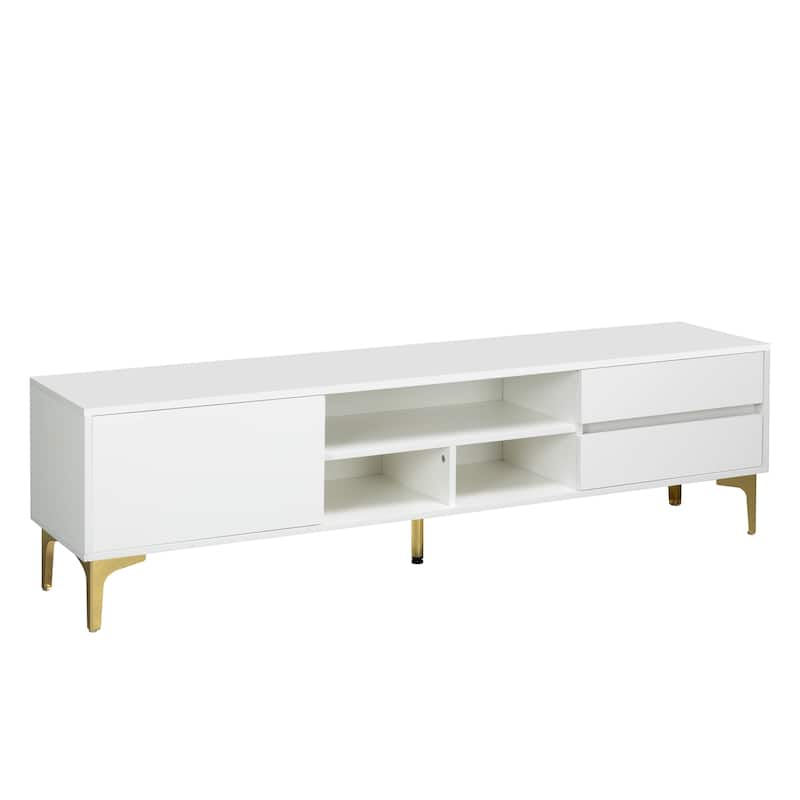 White 62.99" TV Stand with LED Remote Control Lights and High Gloss Finish for TVs Up to 65"