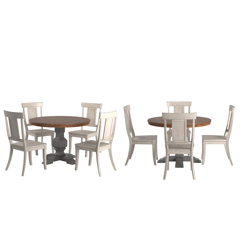 Ronda 45" Round Solid Wood Top Dining Set with Panel Back Chairs