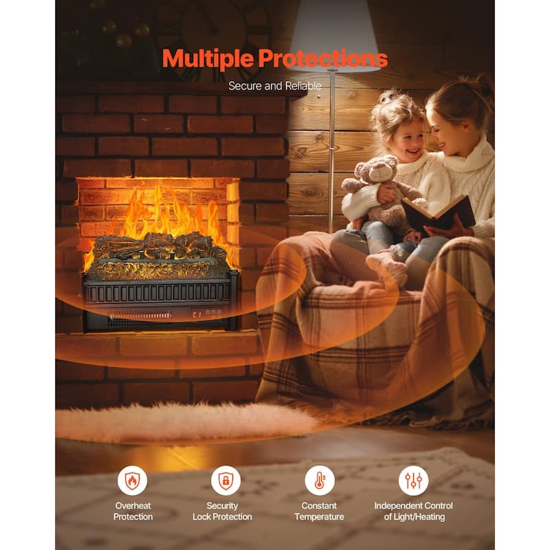 1500W Electric Log Heater with Timer and Remote Adjustable Brightness