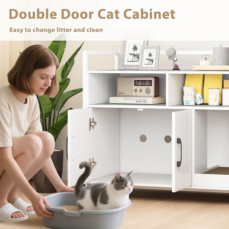 Gymax Cat Litter Box Enclosure w/ Storage Compartments Removable