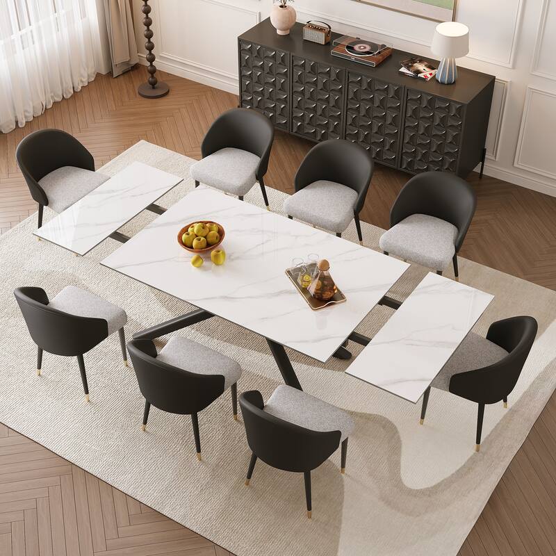 9 - Piece Extendable Rectangular Sintered Stone Cross Legs Dining Set With 8 Chairs For Home or Villa