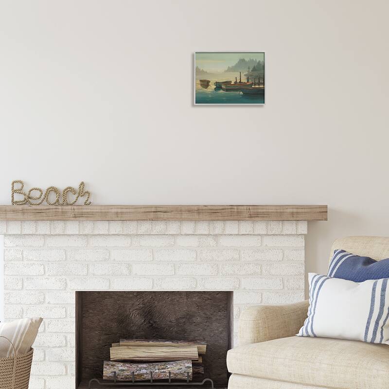 Stupell Docked Boats Landscape Framed Giclee Art Design by Michael Humphries