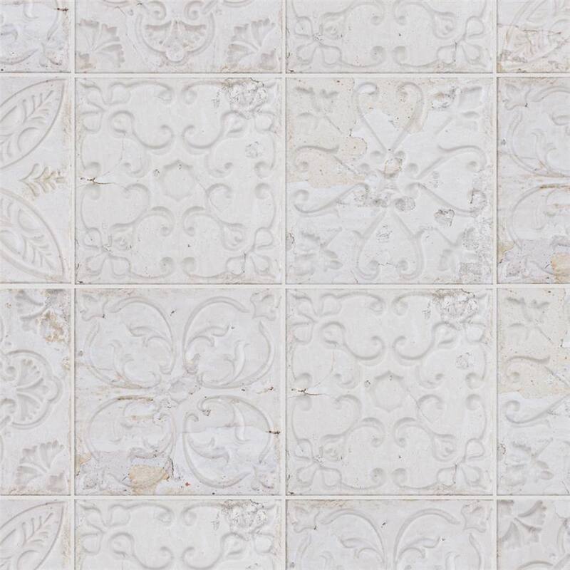 Merola Tile Aevum Ornato White 7-7/8" x 7-7/8" Ceramic Wall Tile