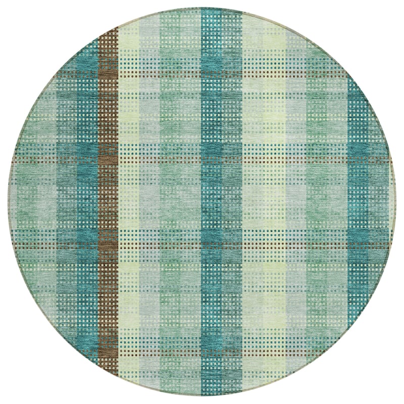 Machine Washable Indoor/ Outdoor Modern Plaid Chantille Rug