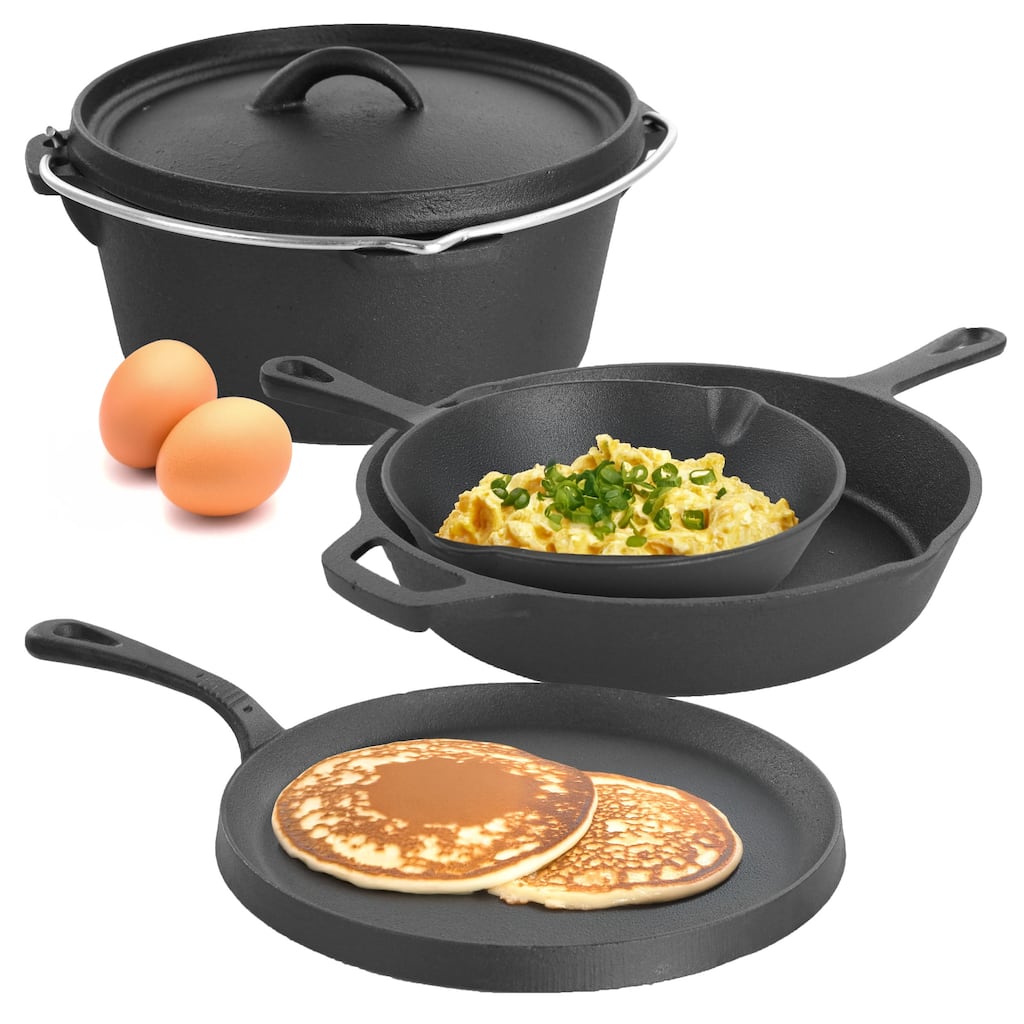 MegaChef Pre-Seasoned CastIron 5Pc Kitchen Cookware Set, Pots and Pans