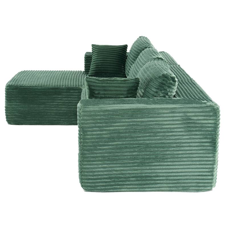 Dovelina Convertible Plush Corduroy Foam-Filled Sleeper Sofa Chaise for Living Room