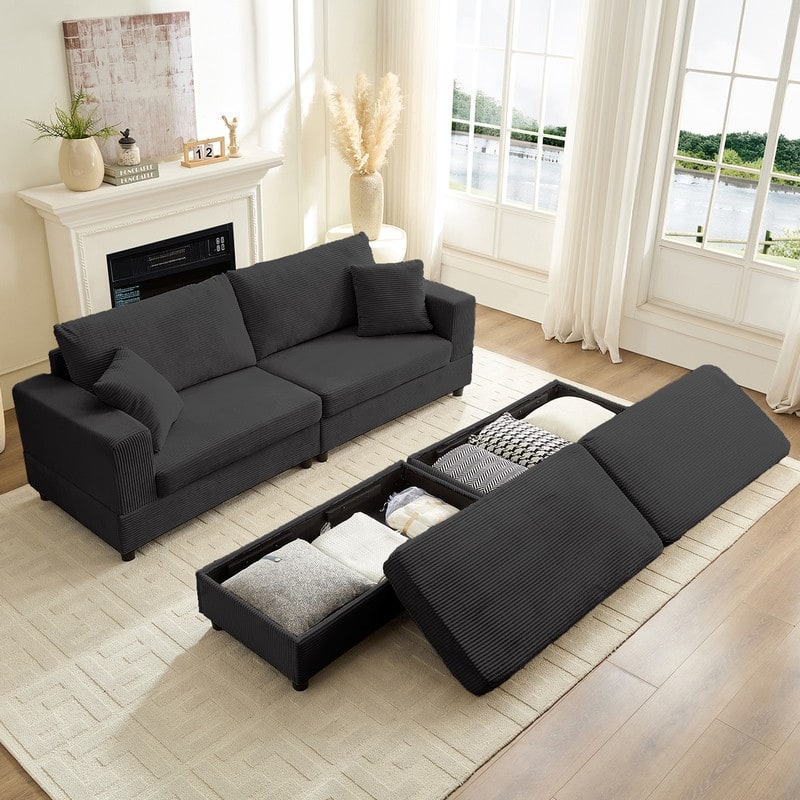 Mixoy Corduroy Chaise Lounge Deep Seat Sleeper Sofa Chair with Storage Ottoman,Upholstered 1-Seater/Loveseat Sofa Couch