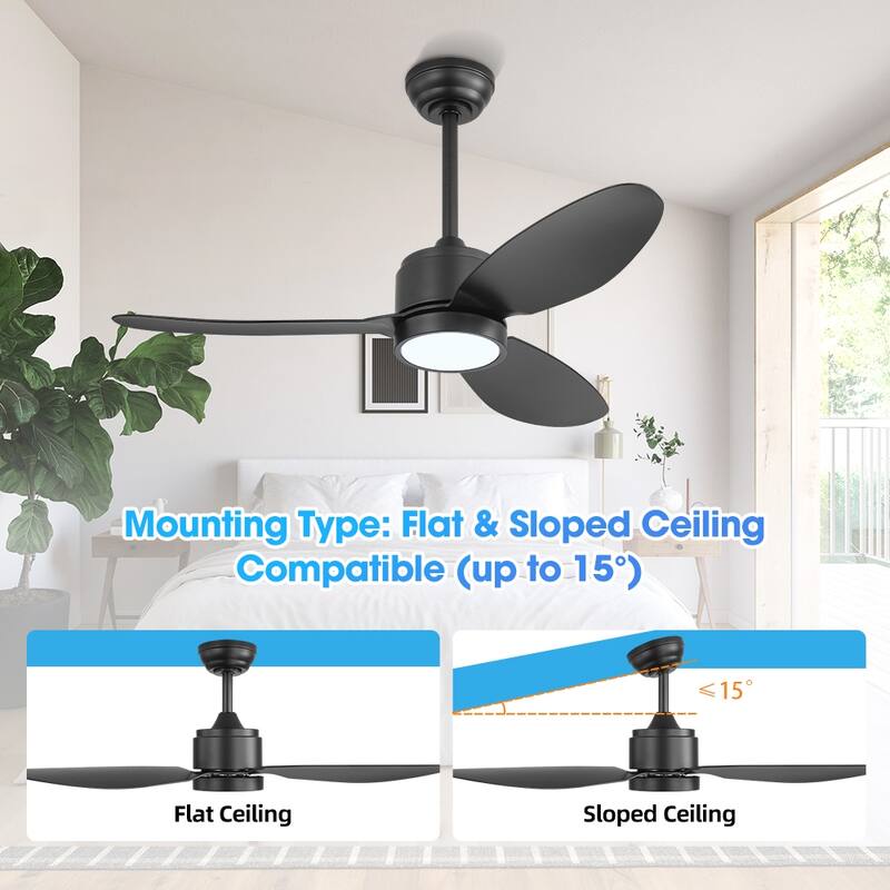 MLiAN 42 in 3 ABS Blades Indoor and Outdoor Ceiling Fan with Integrated LED and Remote Downrod