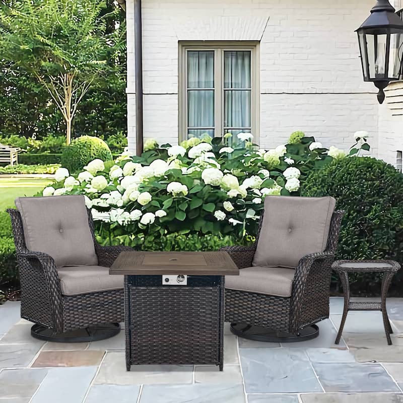 Pocassy Patio Fire Pit Table with Swivel Chair Side Table - Brown - Grey