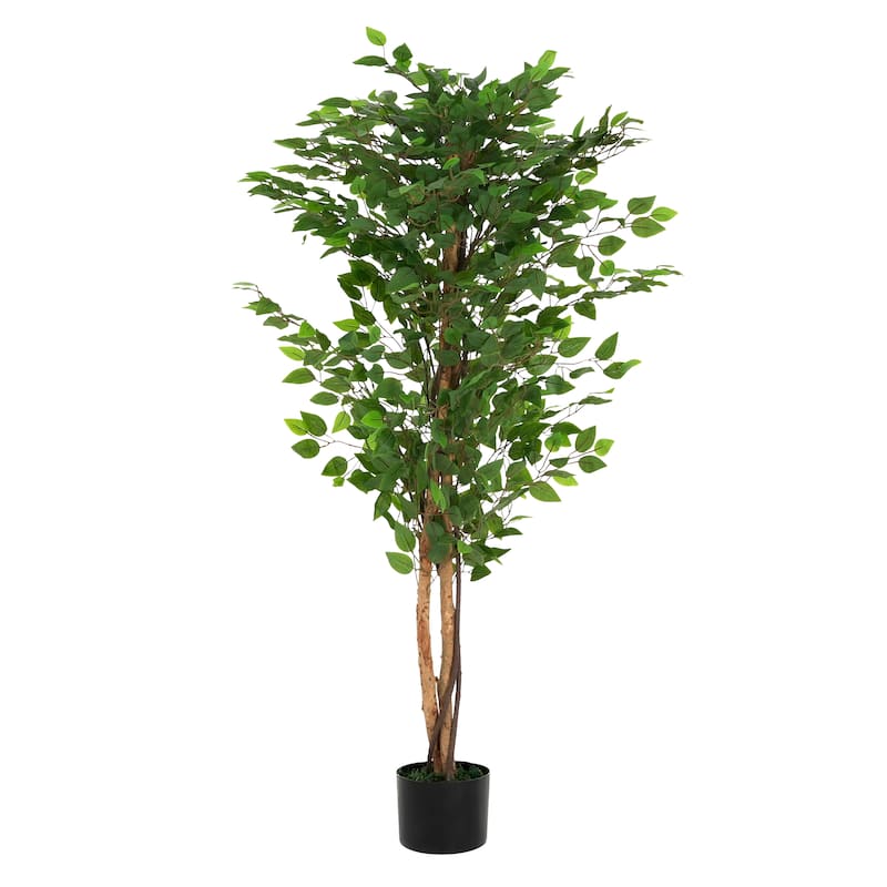 63" Pre-potted Artificial Ficus Tree with Black Plastic Pot