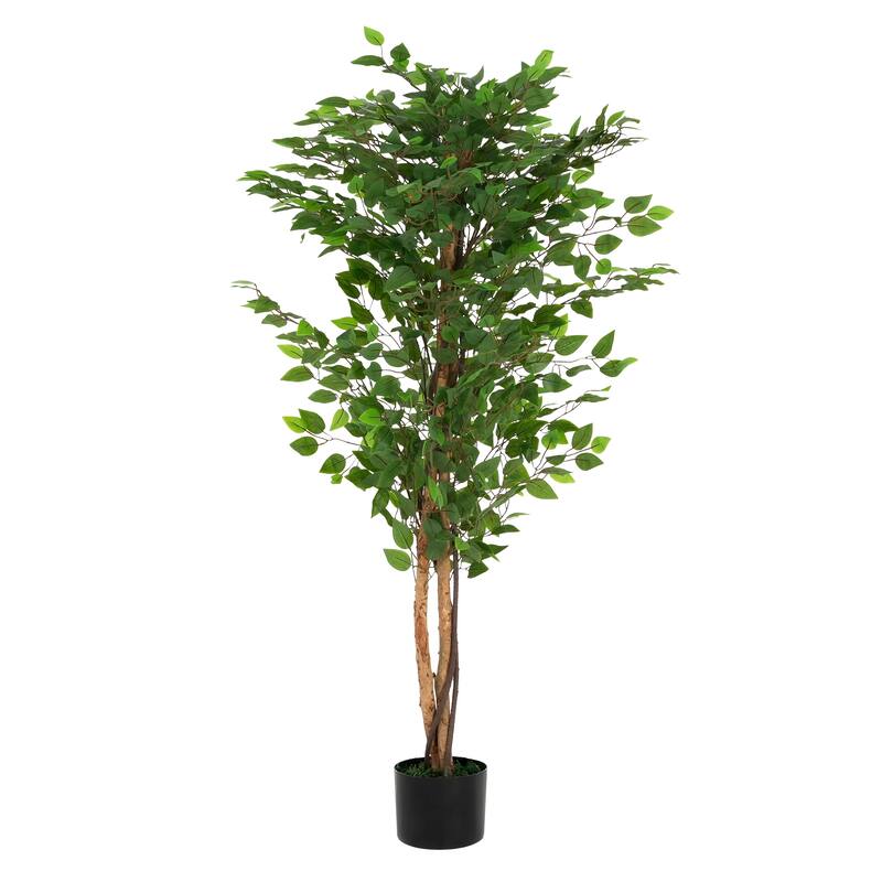 Roomfitters 63" Artificial Ficus Tree with Black Plastic Pot, Indoor Decorative Faux Plant