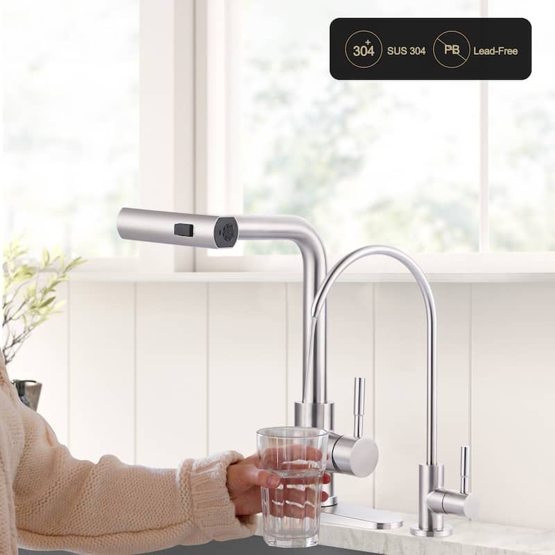 WOWOW Modern-Style Three-Function Pull-Down Kitchen Faucet with Filter Faucet
