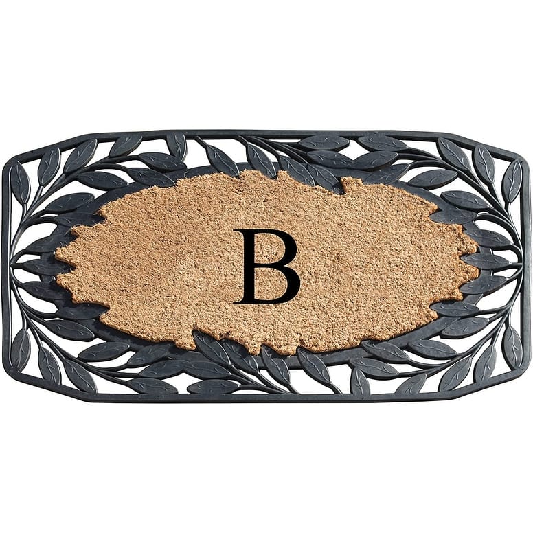 A1HC Rubber and Coir Stylish Leaf Border Large Outdoor Durable Monogrammed Doormat, Black - 23" X 38" - B