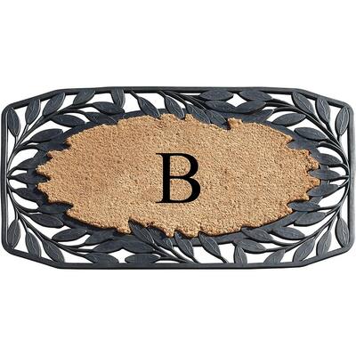 A1HC Rubber and Coir Stylish Leaf Border Large Outdoor Durable Monogrammed Doormat, Black - 23" X 38"